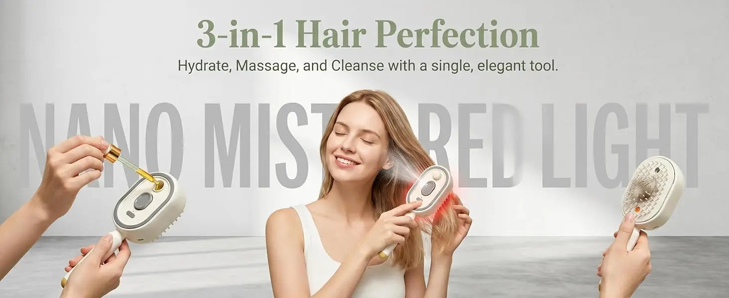 Electric steam comb with spray massage function, 2026. Reduces frizz and prevents static electricity